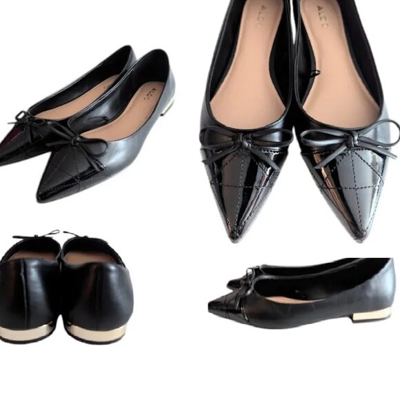 Aldo Marady Black Padded Footbed Pointed Cap Toe w/Bow Ballet Flats Size 6 NWOB - Picture 3 of 9